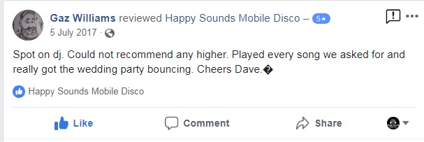 Happy Sounds Mobile Disco - Wedding Testimonial July 2017